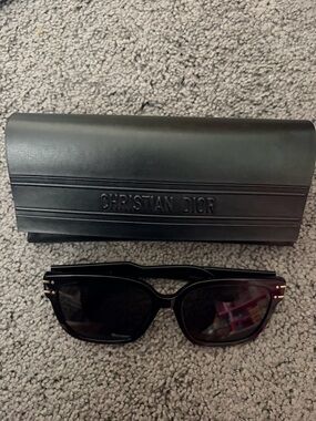 Dior Black Leather Sunglasses Case with Embossed CHRISTIAN DIOR